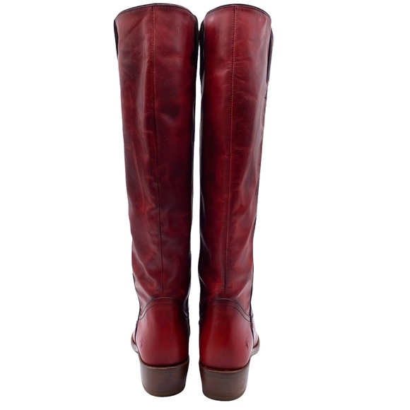 NEW Frye Carson Leather Pull On Heeled Tall Riding Boot in Crimson Red Size 6 - Picture 8 of 12